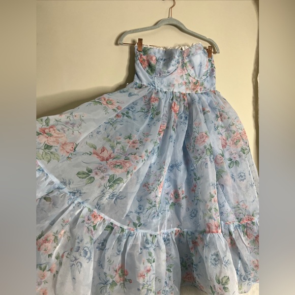 FREE PEOPLE Selkie French Corset Puff MIDI Dress Powder Blue Floral - Picture 6 of 9